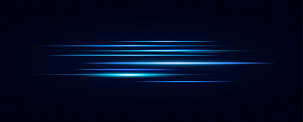 Poster - Neon blue horizontal speed lines. Glowing stripes. Laser beams. light lines of movement and speed in neon color.Beautiful flash of light and sparks.	