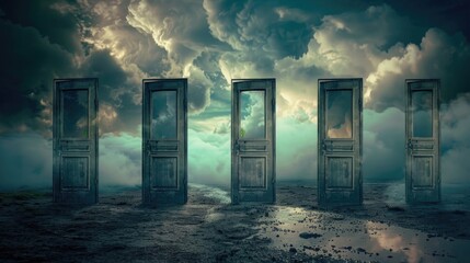 Wall Mural - A series of doors opening onto different dimensions, symbolizing the exploration of consciousness.