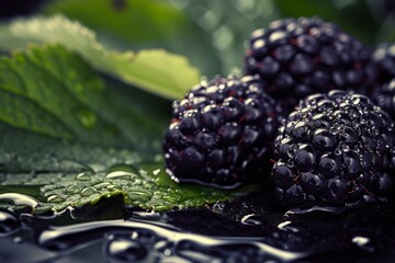 Sticker - Juicy Blackberry water drops fresh. Juicy organic. Generate Ai