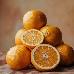 Wall Mural - Stacked Juicy Oranges with Vibrant Pulp Revealed in Closeup