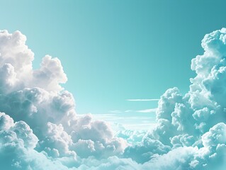 Poster - Whimsical Cloud Frame in Soft Blue Sky for Dreamy Design Concept