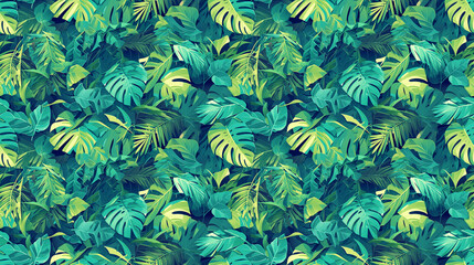Wall Mural - Seamless texture of tropical leaves in colorful colors