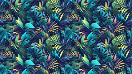 Seamless texture of tropical leaves in colorful colors