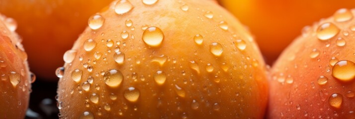 Wall Mural - Background of bright beautiful juicy ripe orange apricots. Concept of summer harvest, canning. Fresh apricot fruit, with drops of water over it.