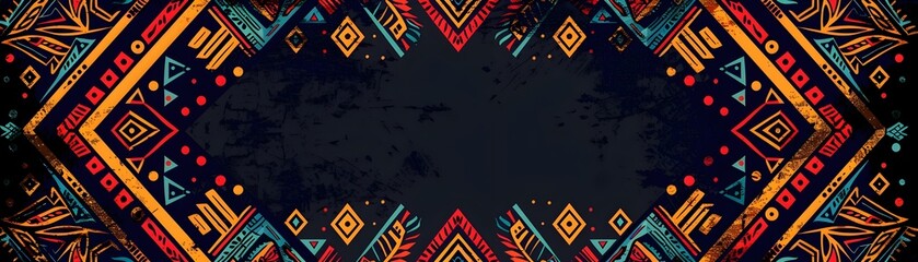 Poster - Bold Tribal Frame with Geometric Patterns on Dark Background Evoking Tradition and Culture