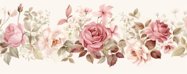 Wall Mural - ribbon background vintage illustration watercolor style pattern, soft colors, white background, thin satin ribbons