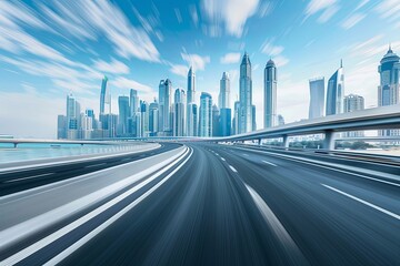 Wall Mural - high way with a wide futuristic road going through a tunnel, A sense of speed, View from a tunnel