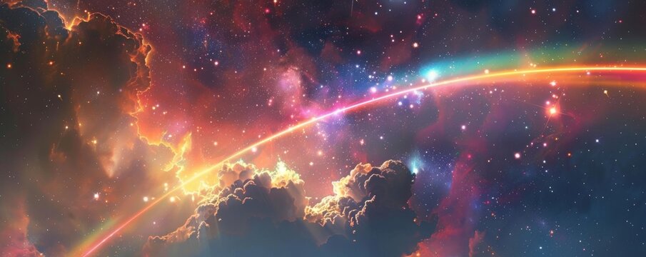 Cosmic clouds and a glowing nebula in the vast expanse of space.