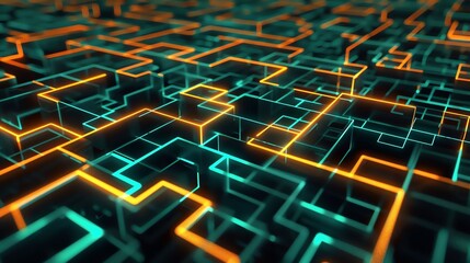 Poster - 3D rendering of an abstract background with glowing neon lines forming a complex pattern.