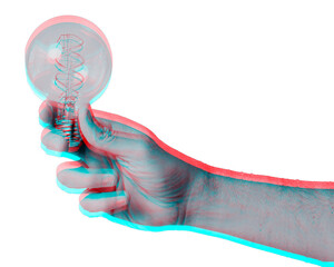 Wall Mural - Lightbulb png hand holding in double color exposure effect