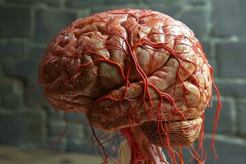 Poster - Detailed model of a human brain showing the intricate network of blood vessels