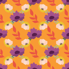 Wall Mural - Vector seamless pattern with flat flowers illustration