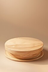 Wall Mural - Round wooden podium is standing on a brown background in a studio