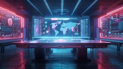 Poster - Futuristic Workspace with Holographic Displays and Assistants   Technology Concept