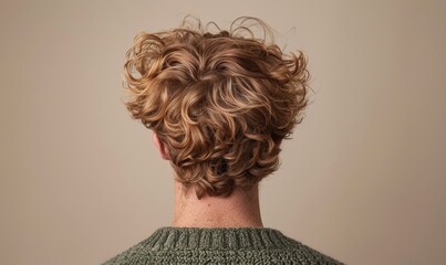 Wall Mural - A man with sandy blonde hair styled in tousled waves, back view