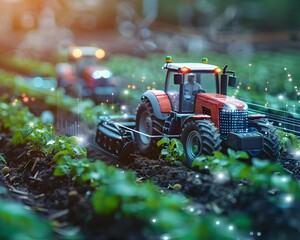 Poster - automated smart farm with ai powered crop monitoring machinery in lush landscape