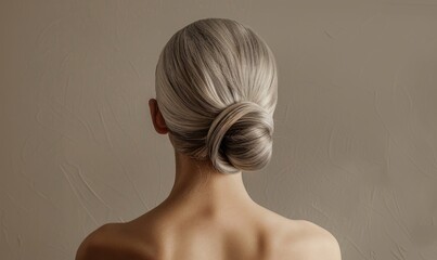 Wall Mural - A woman with silver hair, styled in a sleek chignon, back view