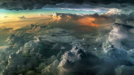 Wall Mural - a panoramic view shows a wide band of thunderstorms racing across the sky leaving a trail of chaos i
