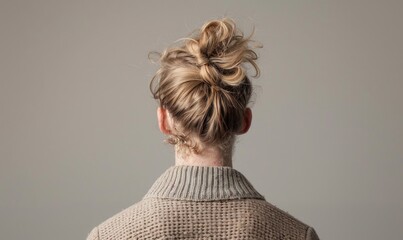 Wall Mural - A man with ash blonde hair on neutral background, back view