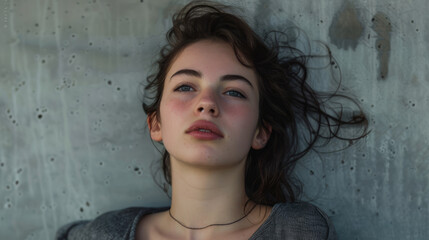 Wall Mural - Portrait of a young woman with thoughtful expression