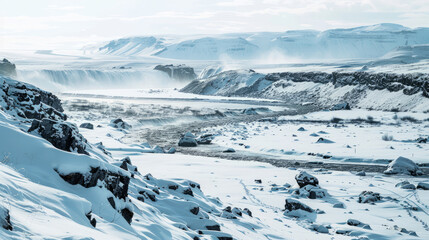 Wall Mural - Breathtaking snow-covered winter landscape near Gullfoss waterfall