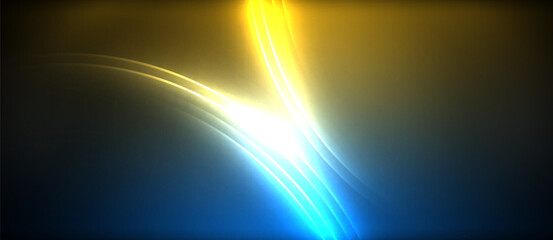 Aufkleber - Neon glowing circle rays, light round lines in the dark, planet style neon wave lines. Energetic electric concept design for wallpaper, banner, background