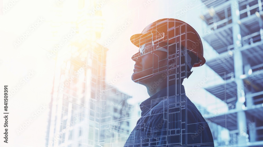 Engineer Side View Side profile of a male construction engineer with architectural ...