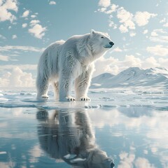 Poster - Majestic Polar Bear Standing on Arctic Ice Gazing Introspectively Into the Distance