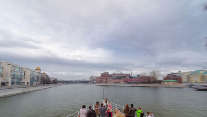 Wall Mural - Moscow River. River cruise ships on the Moscow river winter timelapse hyperlapse