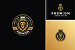 © Enola99d - Golden Majestic Lion Face Head Silhouette with King Crown for Royal Luxury Premium Brand Label Badge Stamp logo design