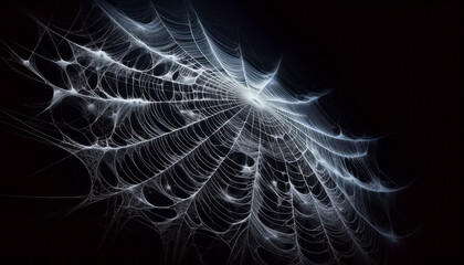 Aufkleber - Intricate spiderweb on a dark background, with a digital graphic style, portraying a concept of network complexity. Generative AI
