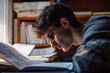 © Philippova - Young man studying with glasses and book at desk