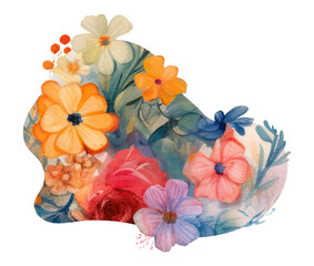 Wall Mural - Floral blob shape png watercolor icon, transparent background