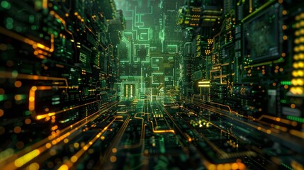 Poster - A motherboard bathed in the ethereal glow of digital pulses and signals, resembling a portal into the digital realm.