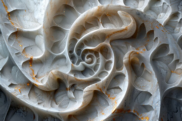 Poster - A geometric spiral pattern created with sand grains, on a solid grey background,