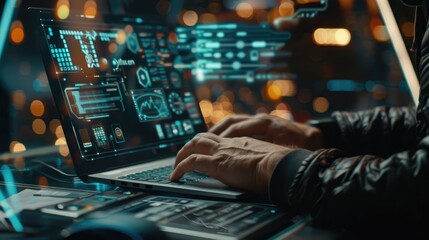 Poster - Man typing on a laptop, exploring the world of smart technology and open AI advancements