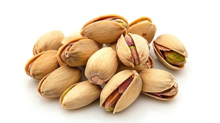 Roasted pistachios on a white background