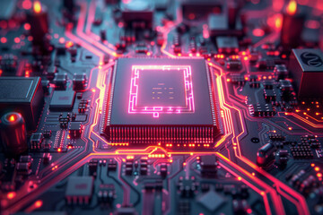 Aufkleber - High-detail illustration of a CPU microchip with focus on its engineering precision,