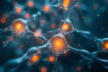 Poster - Digital network design with interconnected nodes and pathways forming complex patterns,