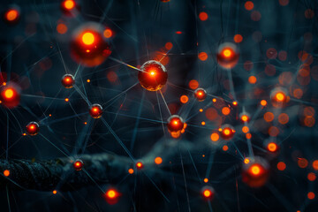 Poster - Cybernetic network-inspired design with nodes and pathways forming a complex network,