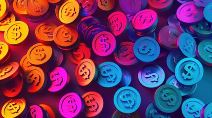 Money Symbols Dollar signs and coins in bold, vibrant colors, Super cool and nice background, realistic photo stockphoto style