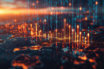 Leinwandbilder - Financial data visualization on a world map with dynamic trading chart overlays,