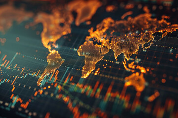 Leinwandbilder - World map showcasing financial trends with detailed trading chart overlays,