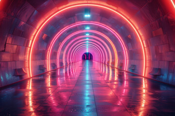 Poster - Futuristic light tunnel showcasing abstract digital patterns and vibrant hues,