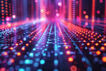 Poster - Futuristic neon gridscape with dynamic geometric designs and vibrant colors,