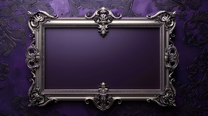 Poster - Ornate Silver Baroque Frame with Elegant Purple Background Design