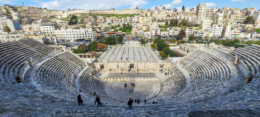 Wall Mural - View at the roman theater of Amman in Jordan