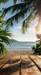 Wall Mural - display table on summer beach background