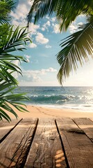 Wall Mural - display table on summer beach background