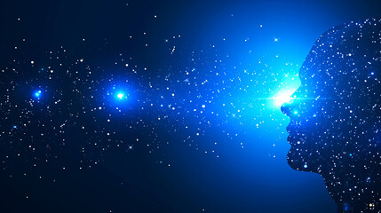 Poster - Silhouette of a human head with a cosmic star-filled background, representing the concept of the universe within the mind. Generative AI